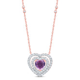 3/8CTW-DIA CN 6X6 MM HEART-PINK SAPP NAT GEM NECKLACE (18 INCH)